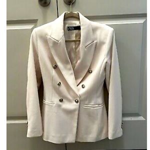 ZARA WOMEN TAILORED DOUBLE BREASTED BLAZER IVORY  XS